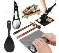 LURNODY 8 Pezzi Kit per la Preparazione di Sushi Maker Set,Kit per Sushi Fai da Te Viene Fornito con Tappetino per Bazooka,Coltello,Porta Bacchette,Bacchette,Cucchiaio per Riso