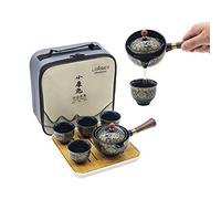LURRIER Set da tè in porcellana cinese Gongfu, set di teiera portatile con rotazione a 360 gradi e infusore, sacchetto regalo tutto in uno per viaggi, casa, regalo, all'aperto e ufficio (blu floreale)