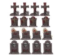 Lurrose 16 mini lapidi per villaggio di Halloween, segnacoli tombali in miniatura, statuine da cimitero in resina, oggetti di scena gotici per decorazioni per feste