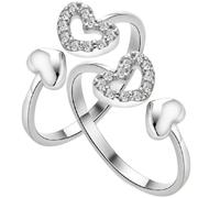 Lurrose 2 Pezzi Anello a Cuore Regolabile in Metallo Argento Elegante | Apertura Adattabile, Stile Versatile, per Appuntamenti e Anniversari, Gioiello Semplice dal Design Raffinato
