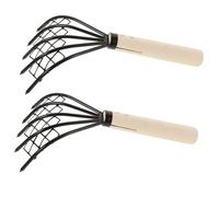 Lurrose 2 pezzi Rastrello per Clams in Acciaio al Carbonio con Rete Manico in Legno Strumento Compatto per Scavo di Frutti di Mare in Spiaggia