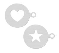 Lurrose 2 Pezzi Stencil per Decorazione Caffè in Acciaio Inossidabile Riutilizzabile Forme a Stella e Cuore, Bordi Lisci per Cappuccino e Dolci