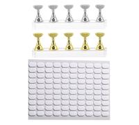 Lurrose 2 set di supporti per la pratica della nail art, porta unghie a scacchiera con basi per l'esposizione delle punte, pasta adesiva ovale per la formazione in manicure professionale, design