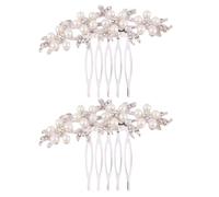 Lurrose 2pezzi Pettine Per Capelli Da Sposa Perle Finte e Cristalli Accessorio Per Capelli Eleganti Per Matrimoni e Feste Fermaglio Per Cinque Denti Per Donne e Ragazze