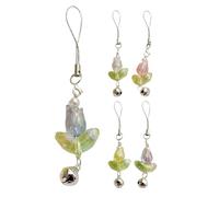 Lurrose 5 Pezzi Cinturino per Cellulare con Ciondolo Fiore di Tulipano in Acrilico e Metallo, Resistente e Chic, con Campanella Decorativa, per Uso Quotidiano e Trasporto Comodo