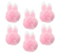 Lurrose 6 Mini Pompon con Orecchie da Coniglio Rosa per Fermagli Chioma, Coniglietto Pasquale 3d in Peluche Soffice per Decorazioni Fai da Te e Ghirlande Festive