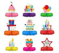 Lurrose 9 Pezzi Centrotavola a Nido d'Ape Buon Compleanno - Decorazioni da Tavolo in Carta Colorata - Decorazioni per Il Tavolo dei Dolci della Festa di Compleanno a Tema Arcobaleno