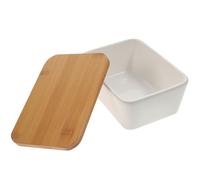 Lurrose Burriera in Ceramica Bianca con Coperchio in Legno Contenitore Burro Ermetico Antipolvere per Conservazione a Lungo Termine Adatta per Cucina Contemporanea