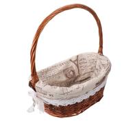 Lurrose Cestino Intrecciato Naturale in Rattan con Manico Piccolo Forma Allungata da Picnic e per Verdure Portaoggetti Multiuso per Giardino Cucina e Mercato Contadino Resistente e