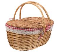 Lurrose Cesto di Picnic in Vimini Marrone con Coperchio e Doppi Manici, Cesta Rustica Intrecciata per Frutta e Verdura, per Campeggio e Picnic