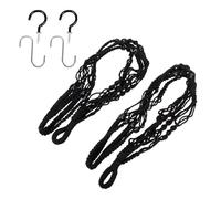 Lurrose Cesto Pensile per Piante Intrecciato in Cotone Ganci, Portavaso da Giardinaggio per Balcone e Patio, Set 2 Pezzi Nero Resistente Manuale per Vasi Esterni e Interni