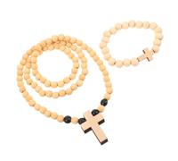 Lurrose Collana in Legno con Croce, Gioiello Religioso da Donna, Caffè | Preghiera Cristiana, per Meditazione Domestica e Funzione Religiosa, Superficie Liscia senza Rotture