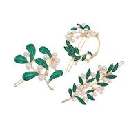 Lurrose Fermaglio per capelli con perle, per capelli decorativi, stile retrò, in cristallo, verde, con fiori, mughetto, da sposa, in metallo (plastica)