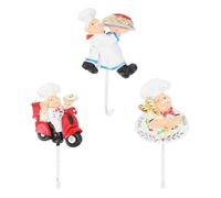 Lurrose Ganci da Parete in Resina a Forma di Chef Cartone Animato, Set 3 Pezzi Autoadesivi senza Foratura, Appendiabiti Decorativi per Cucina, Bagno e Ingresso, Supporto per Chiavi