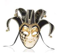 Lurrose Maschera Veneziana Full Face Nera in Plastica e Tessuto per Cosplay, Decorazione a Campanella, per Feste in Maschera e Carnevale