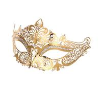 Lurrose Maschera Veneziana in Metallo Color Oro Pizzo Elegante e Strass per Feste in Maschera e Party Cosplay Confortevole da Indossare