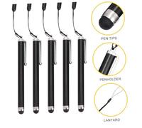 Lurrose Penna Capacitiva Touch Screen in Metallo Con Punta in Silicone 9mm Set Da 5 Pezzi Con Cordino Anti-smarrimento Per Telefoni e Tablet Nera Compatibile