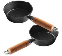 Lurrose Pentola per Salsa in Ghisa Piccola 2 Pezzi con Manico in Legno, Casseruola Versatile per Cucina, Melting Pot per Sciogliere Burro e Formaggio, Utensile Compatto per Uso Domestico