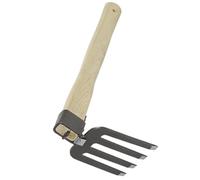 Lurrose Rastrello Manuale da Giardinaggio in Acciaio Manico in Legno Coltivatore da Giardino Portatile per Diserbo e Trapianto Piccolo Attrezzo da Giardino per Orto e Balcone