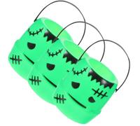 Lurrose Secchiello di Zucca Leggero e Resistente per Halloween in Plastica Verde 3 Pezzi Come Porta Caramelle per Dolcetto o Scherzetto e Uso Quotidiano