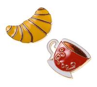 Lurrose Set 2 Spilli a Forma di Tazza di Caffè e Pane in Lega di Zinco Design Creativo, Resistenti allo Sbiadimento, per Abbigliamento Casual e Ufficio