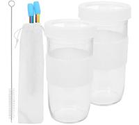 Lurrose Set da 2 Bicchieri di Vetro Riutilizzabili con Coperchio e Cannuccia, Rivestimento in Silicone, Capacità Moderata, per Ufficio e Attività All'aperto