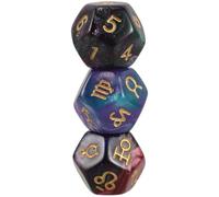 Lurrose Set di 3 Dadi Zodiacali in Resina a 12 Facce Design Cosmico, Colore Assortito, per Giochi da Tavolo e Divinazione Astrologica