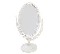 Lurrose Specchio da tavolo per il trucco, doppio lato, specchio da tavolo vintage, ovale, specchio cosmtico in rilievo, specchio con cornice per donne e ragazze (beige)