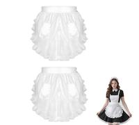 LURVOUS 2 Pezzi Grembiule da Donna Bianco, Grembiuli da Cucina Grembiule in Vita con 2 Tasche, Grembiule Cameriera Grembiule con Volant per Ristoranti, Caffè, Pulizia, Pittura, Cucinare (White)