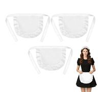 LURVOUS 3 Pezzi Grembiule da Donna Bianco, Grembiule Piccolo in Vita Grembiuli da Cucina, Grembiule Cameriera Grembiules con Volant per Ristoranti, Caffè, Pulizia, Pittura, Cucinare (White)