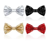 LURVOUS 4 Pezzi Papillon Paillettes, Papillon Scintillante Regolabile Uomo, Papillon Lucido Papillon Glitterato Papillon Pre-legati per Feste Carnevali Spettacoli, Nero Oro Argento Rosso (4 Colors)