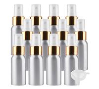 LusDoly 12 Pezzi 50ml Bottiglie Spray Vuote in Alluminio con Pompa Oro Fine Nebbia Flacone per nebulizzazione Spruzzatori d'Acqua per Cosmetica Acqua Profumo Alcol da Viaggio