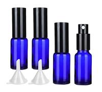 LusDoly 4 Pezzi 20ml Blu Vetro flacone spray Con Sprayer Nero ideale per nebulizzazione Spruzzatori d'Acqua per Cosmetica Profumo, Imbuto