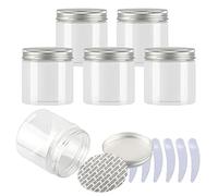 LusDoly 6 Pezzi 200ml Trasparente Plastica Crema Barattoli Vasetto con coperchio argento Barattoli Cosmetico Contenitore per Prodotti di Cosmetica