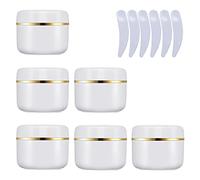 LusDoly 6 Pezzi 50 g Bianco Contenitori Cosmetici Plastica, 50 ml Crema Barattoli Vasetto Vuoto di Bordo Oro, Imbottitura interna, per Stoccaggio di Viaggi, Maschera, Cream gli occhi, DIY