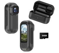 Lusduvi Mini fotocamera A300 | Telecamera indossabile da 2K, micro SD integrata da 64 GB, LCD da 1,44 pollici, registrazione 2,5 ore con custodia di ricarica, POV a mani libere per viaggi/ciclismo