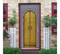 LuSeven Adesivi per Porte Interne 3d Stile europeo chiesa dorato cancello 50x125cm Parati Porta per Porte Interne Vinile Impermeabile Autoadesivo Rimovibile Decorazione per Soggiorno Camera da Letto C