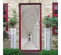 LuSeven adesivi per porte interne Bianco corridoio edificio 77x200cm(30.31 inches * 78.74 inches) Adesivi Per Porte Impermeabile 3D Trompe l'oeil adesivi autoadesivi per cucina, soggiorno, camera da l