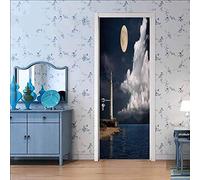 LuSeven adesivi porta interna Cielo luna oceano faro 90x200cm Autoadesiva porta interna wall art vinile Applique Carta Da Parati impermeabile Poster removibile Casa arredamento Creatività bagno camere