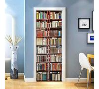 LuSeven adesivo parete 3d Libri librerie retrò moda 90x200cm PVC impermeabile autoadesivo buccia e bastone Murales porte stickers porta, adesivi per porte interne bagno della cucina