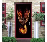LuSeven stickers porte interne Fenice fiamma animale 40x120cm(15.74 inches * 47.24 inches) Porta murale PVC Adesivo per porte Autoadesivo vinile HD stampa Applique Porta a muro decorazione famiglia ca