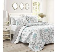 Lush Decor Aprile - Set copripiumino reversibile, 3 pezzi, poliestere, blu e grigio, per letto matrimoniale/queen size