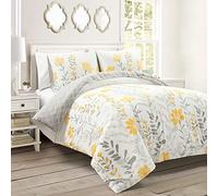 Lush Decor Aprile - Set copripiumino reversibile in cotone, 3 pezzi, colore: giallo e grigio