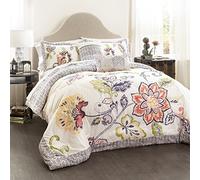 Lush Decor Aster - Set Copripiumino Reversibile, 5 Pezzi, Motivo Floreale, in Poliestere, Colore: Corallo e Blu Navy