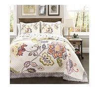 Lush Decor Aster Set di Biancheria da Letto Leggero, 3 Pezzi, Reversibile, Motivo Floreale, Colore Navy, Cotone, Misto Poliestere, Corallo/Blu Marino, King