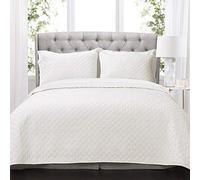 Lush Decor Ava Quilt Diamond Pattern Solid 3 pezzi Oversize Bedding Blanket Set - Full/Queen - Bianco