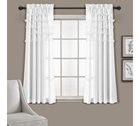 Lush Decor Avery - Tende a pannello con volant, stile vintage chic, per soggiorno, sala da pranzo, camera da letto (coppia), 137 x 160 cm (larghezza x lunghezza), colore: bianco