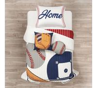 Lush Decor Baseball Game Reversibile Oversize Bambini 4 Pezzi Quilt Set Twin Bianco Rosso