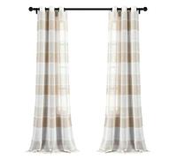 Lush Decor Beige Textured Striped Grommet Sheer Window Curtain Panel Pair (84" x 38"), tenda trasparente per finestra, strutturata, a righe, 213,4 x 96,5 cm, poliestere, 38" W x 84" L (confezione da 2