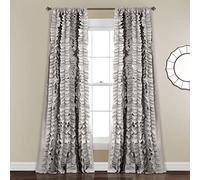 Lush Decor Belle - Tenda da finestra vintage chic per soggiorno, sala da pranzo, camera da letto, 137,2 x 213,4 cm, colore: grigio